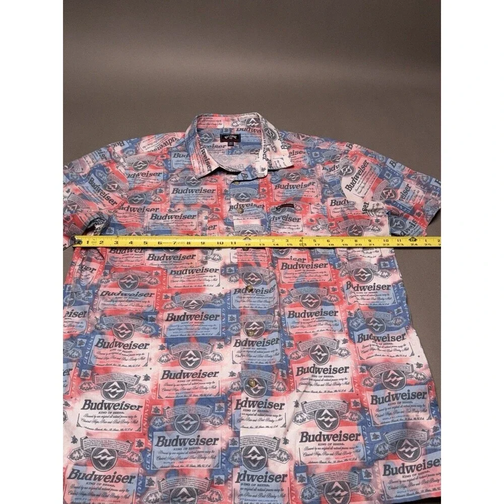 Billabong Budweiser Beer Label Print Button Down Shirt Mens Large Multicolor